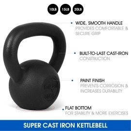 Yes4All Solid Smooth Powder Coated Cast Iron Kettlebell Weight Set Of Weight 10+15+20Lbs