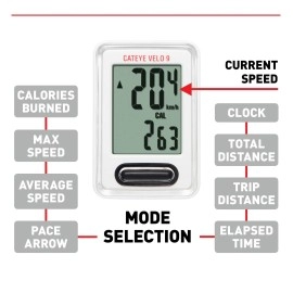 CATEYE - Velo 9 Wired Bike Computer (White)