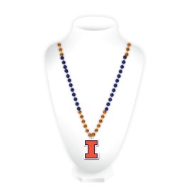 NCAA Illinois Fighting Illini Team Logo Mardi Gras Style Beads