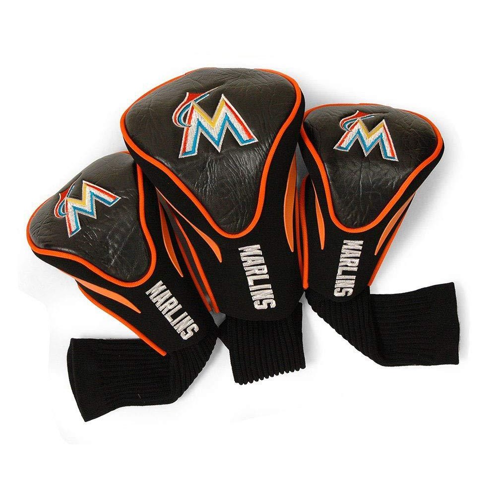 Team Golf Mlb Miami Marlins Contour Golf Club Headcovers (3 Count), Numbered 1, 3, & X, Fits Oversized Drivers, Utility, Rescue & Fairway Clubs, Velour Lined For Extra Club Protection