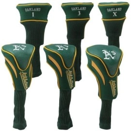 Team Golf MLB Oakland Athletics Contour Golf Club Headcovers (3 Count), Numbered 1, 3, & X, Fits Oversized Drivers, Utility, Rescue & Fairway Clubs, Velour lined for Extra Club Protection