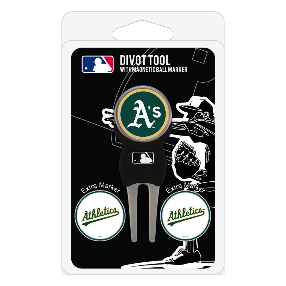 Team Golf Mlb Oakland Athletics Divot Tool With 3 Golf Ball Markers Pack, Markers Are Removable Magnetic Double-Sided Enamel