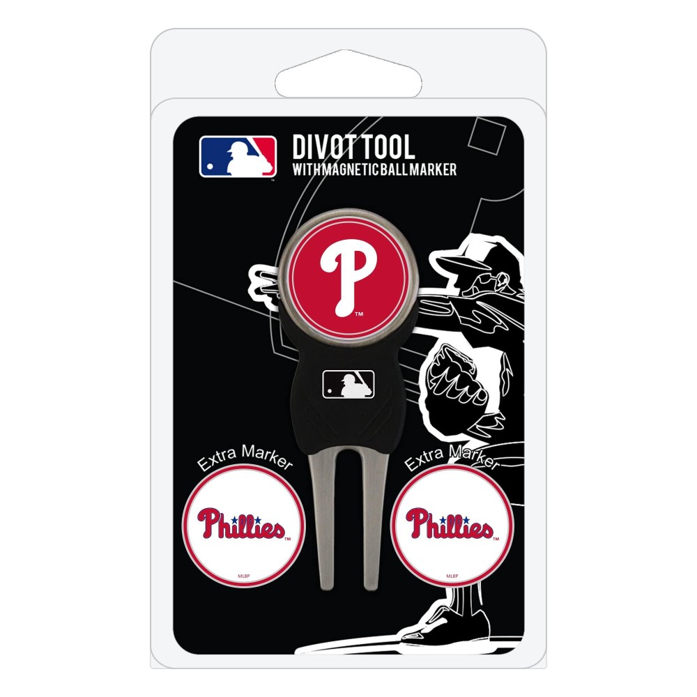 Team Golf Mlb Philadelphia Phillies Divot Tool With 3 Golf Ball Markers Pack, Markers Are Removable Magnetic Double-Sided Enamel,Blue