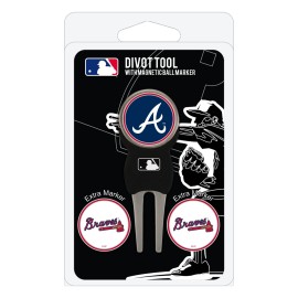 Team Golf Mlb Atlanta Braves Divot Tool With 3 Golf Ball Markers Pack, Markers Are Removable Magnetic Double-Sided Enamel,Navy