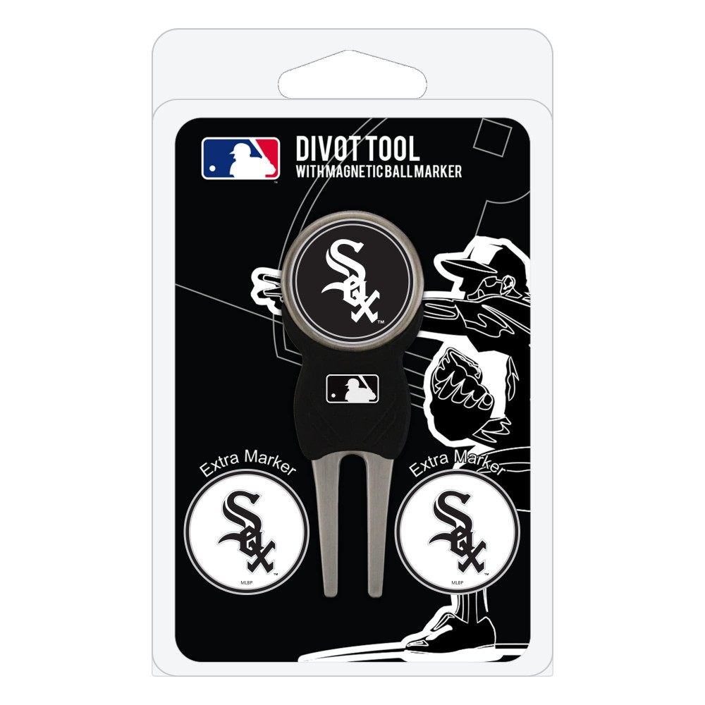 Team Golf MLB Chicago White Sox Divot Tool with 3 Golf Ball Markers Pack, Markers are Removable Magnetic Double-Sided Enamel, multi team color, one size (95545)