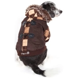 Pet Life Argyle Patterned Seude Winter Dog Jacket with 3M Thinsulate Insulation and Zippered Fleece Removable Hooded Dog Sweater - Dog Coat for Small, Medium and Large Dogs