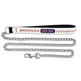 MLB Boston Red Sox Baseball Leather Chain Leash, 2.5 mm