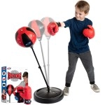 NSG Punching Bag and Boxing Gloves Set for Kids - Freestanding Base Punching Ball with Spring Loaded Height Adjustable Stand, Junior Boxing Gloves, and Hand Pump - Ages 3+ , Red/Black