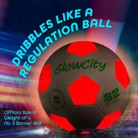 Light Up-Soccer Ball Size 5|Glow in The Dark|Official Size and Weight|Uses 2 Hi-Bright LED Lights|Perfect for A Night Match in The Dark or Kickball League-Spare Batteries Included