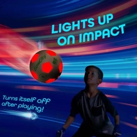 Light Up-Soccer Ball Size 5|Glow in The Dark|Official Size and Weight|Uses 2 Hi-Bright LED Lights|Perfect for A Night Match in The Dark or Kickball League-Spare Batteries Included