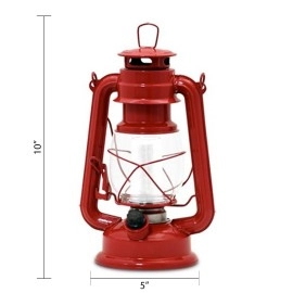 Northpoint Vintage Style Red Hurricane Lantern with 12 LED's and 150 Lumen Light Output and Dimmer switch, Battery Operated Hanging Lantern for Indoor and Outdoor Usage ,10