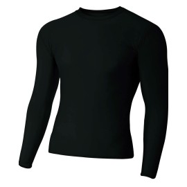 A4 Mens Long Sleeve Compression Crew, Small, Black