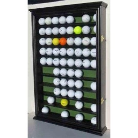 DisplayGifts 80 Golf Ball Display Case Cabinet Wall Rack Holder Solid Wood Frame with 98% UV Protection Lockable Acrylic Door, Wall Mounted or Stand Great Golfer's Gift (Black Finish)