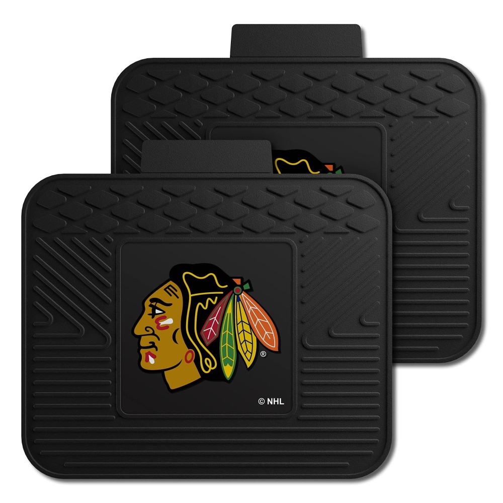 FANMATS 12394 NHL Chicago Blackhawks Back Row Utility Car Mats - 2 Piece Set, 14in. x 17in., All Weather Protection, Universal Fit, Deep Resevoir Design, Molded Team Logo