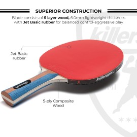 Killerspin JETSET 4 Premium Set - Table Tennis Set with 4 Ping Pong Paddles With Premium Rubbers and 6 Ping Pong Balls