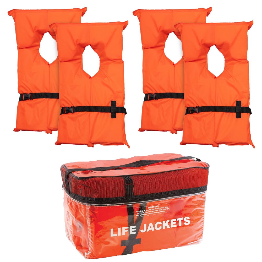 Airhead Adult Type II Keyhole Life Jacket, Coast Guard Approved, Orange, 4-Pack