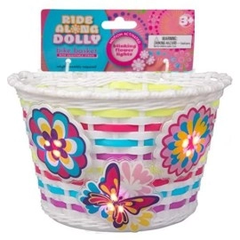 Bike Basket for Girls with Lightups - Kid's Bicycle Basket Accessories Gifts with 3 Motion Activated Blinking Flowers & Butterfly - (Fits Most Bikes) for Snacks, Dolls, Bears, Birthday