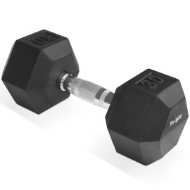 Yes4All Single Rubber Coated Hex Dumbbell With Chrome Handle (Black, 30 Lbs)