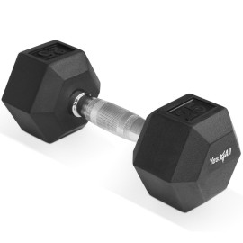 Yes4All Single Rubber Coated Hex Dumbbell With Chrome Handle (Black, 25 Lbs)