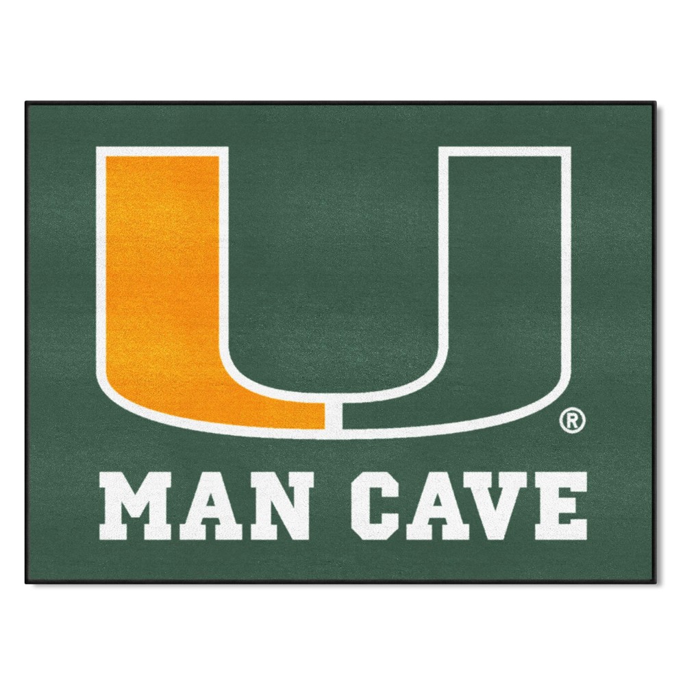 FANMATS 14665 Miami Hurricanes Man Cave All-Star Rug - 34 in. x 42.5 in.