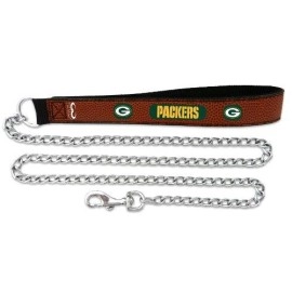 NFL Green Bay Packers Football Leather 3.5mm Chain Leash, Large