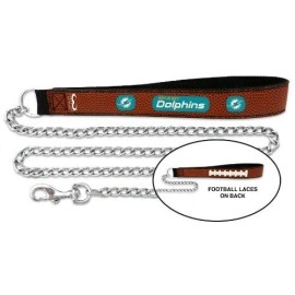 NFL Miami Dolphins Football Leather 3.5mm Chain Leash, Large