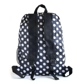 Foldable Backpack Light Weight and Durable, Black & White Polka Dots