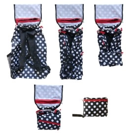 Foldable Backpack Light Weight and Durable, Black & White Polka Dots