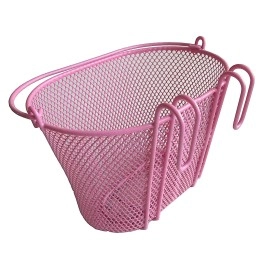 BIRIA Basket with Hooks Pink, Front, Removable, Wire mesh Small Kids Bicycle Basket, Pink