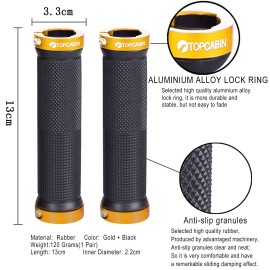 TOPCABIN Bicycle Grips,Double Lock on Locking Bicycle Handlebar Grips Rubber Comfortable Bike Grips for Bicycle Mountain BMX (Gold)