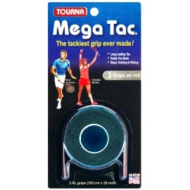 Tourna Mega Tac Extra Tacky Overgrip, Black, 3 Grips Per Pack