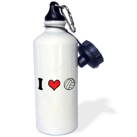 3dRose I Love Volleyball Sports Water Bottle, 21 oz, White