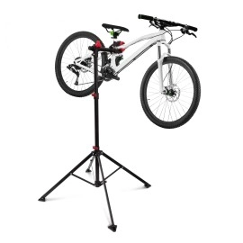 Relaxdays Bicycle Stand With Tool Storage, For Bike Maintenance & Folding And Adjustable, W 4 Legs, Steel, Black