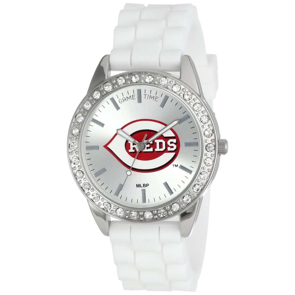 Game Time Women's Frost MLB Series' Quartz Metal and Silicone Casual Watch, Color:White (Model FRO-CIN)