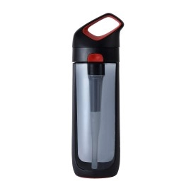 KOR Nava BPA Free Clear Reusable Water Bottle I Ribbon Red I 650mL I 22 Oz I Filter Straw I Eco-Friendly I Leak Proof I One Click Open w/Handle I Great for Everyday Use and Travel I Dishwasher Safe.