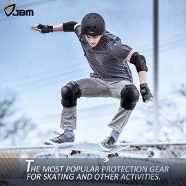 JBM international Adult / Child Knee Pads Elbow Pads Wrist Guards 3 In 1 Protective Gear Set, Black, Adult