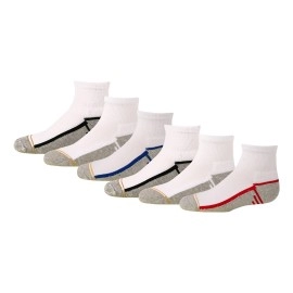 Gold Toe Boys Athletic Quarter Socks, 6-Pairs, White Assorted, Youth Small