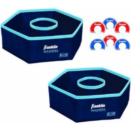 Franklin Sports Washer Toss - 6 Washers And 2 Collapsible Targets - Beach Or Camping Outdoor Lawn Game - Official Size Washer Set