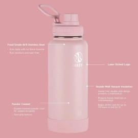 Takeya - 51012 Takeya Actives Insulated Stainless Steel Water Bottle with Spout Lid, 40 oz, Blush