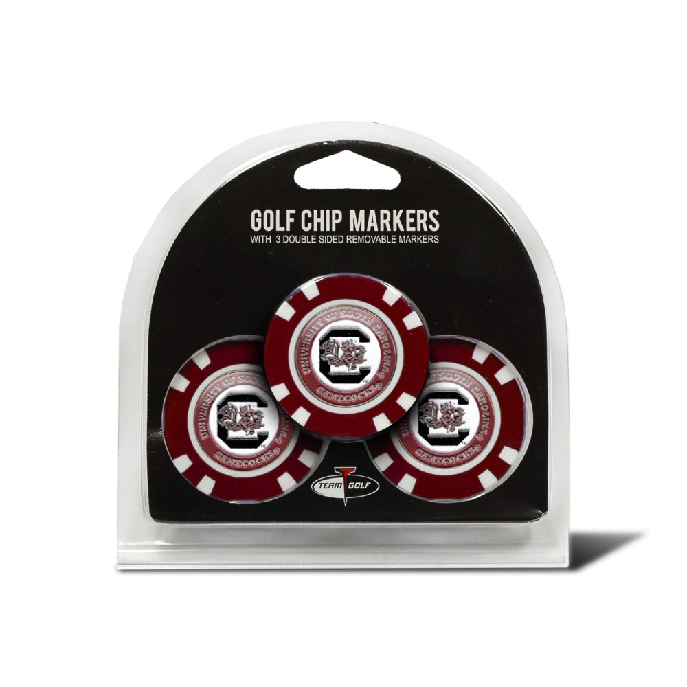 Team Golf NCAA South Carolina Gamecocks Golf Chip Ball Markers (3 Count), Poker Chip Size with Pop Out Smaller Double-Sided Enamel Markers,Multi