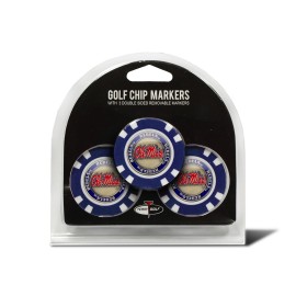 Team Golf NCAA Ole Miss Rebels Golf Chip Ball Markers (3 Count), Poker Chip Size with Pop Out Smaller Double-Sided Enamel Markers,Multi Team Color,One Size,24788