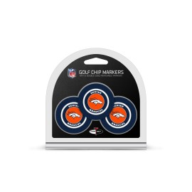 Team Golf NFL Denver Broncos Golf Chip Ball Markers (3 Count), Poker Chip Size with Pop Out Smaller Double-Sided Enamel Markers,Multi Team Color,30888