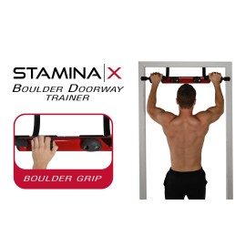 Stamina Pull Up Bar for Doorway w/ Smart Workout App - Portable Door Gym Chin Up / Pull Up Station & Push Up Bar w/ Multiple Grip Positions for Home Gym