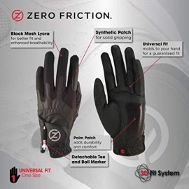 Zero Friction Mens Golf Gloves, Right Hand, One Size, Black
