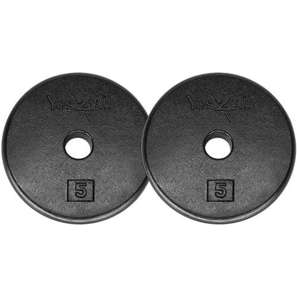 Yes4All 1-Inch Cast Iron Weight Plates For Dumbbells - Standard Weight Disc Plates (5 Lbs, Set Of 2)