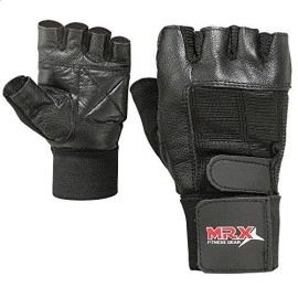 Mrx Boxing & Fitness Weight Lifting Leather Glove With Long Wrist Strap Gym Workout Black (Medium)