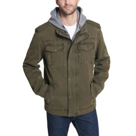 Levis Mens Washed Hooded Military Cotton Lightweight Jackets, Olive, 3X Us