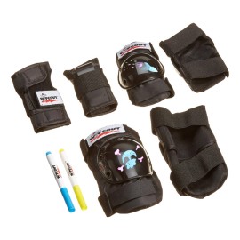 Wipeout Dry Erase Kids Pad Set with Knee Pads, Elbow Pads, and Wristguards, Black