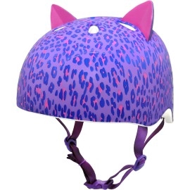 Krash Girls Bike Helmet, Purple Leopard Kitty