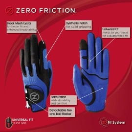 Zero Friction Junior Golf Gloves, Left Hand, One Size Golf, Blue